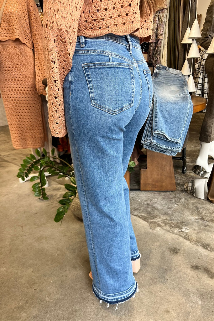 AADI SPLIT SEAM WIDE LEG DENIM JEANS - Violet Muse Boutique