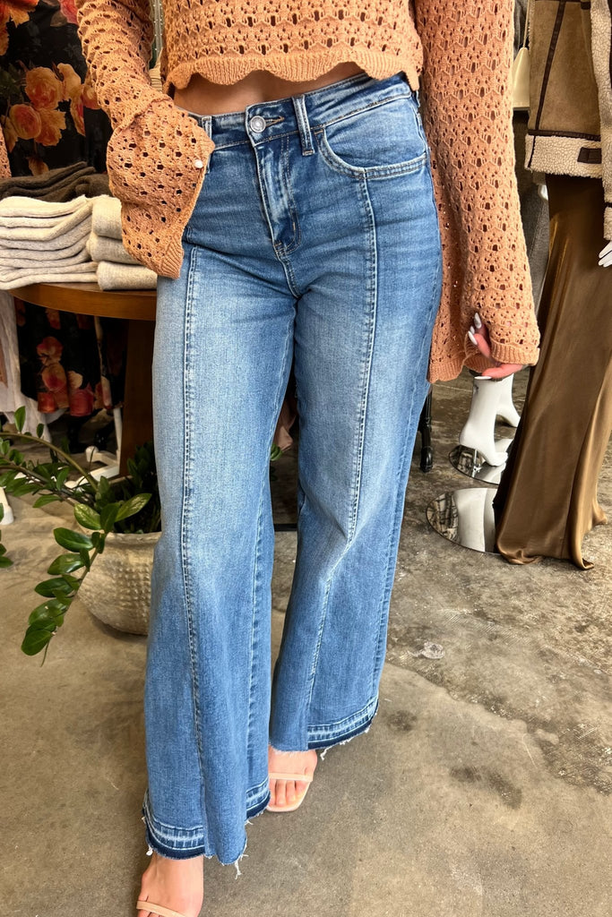 AADI SPLIT SEAM WIDE LEG DENIM JEANS - Violet Muse Boutique