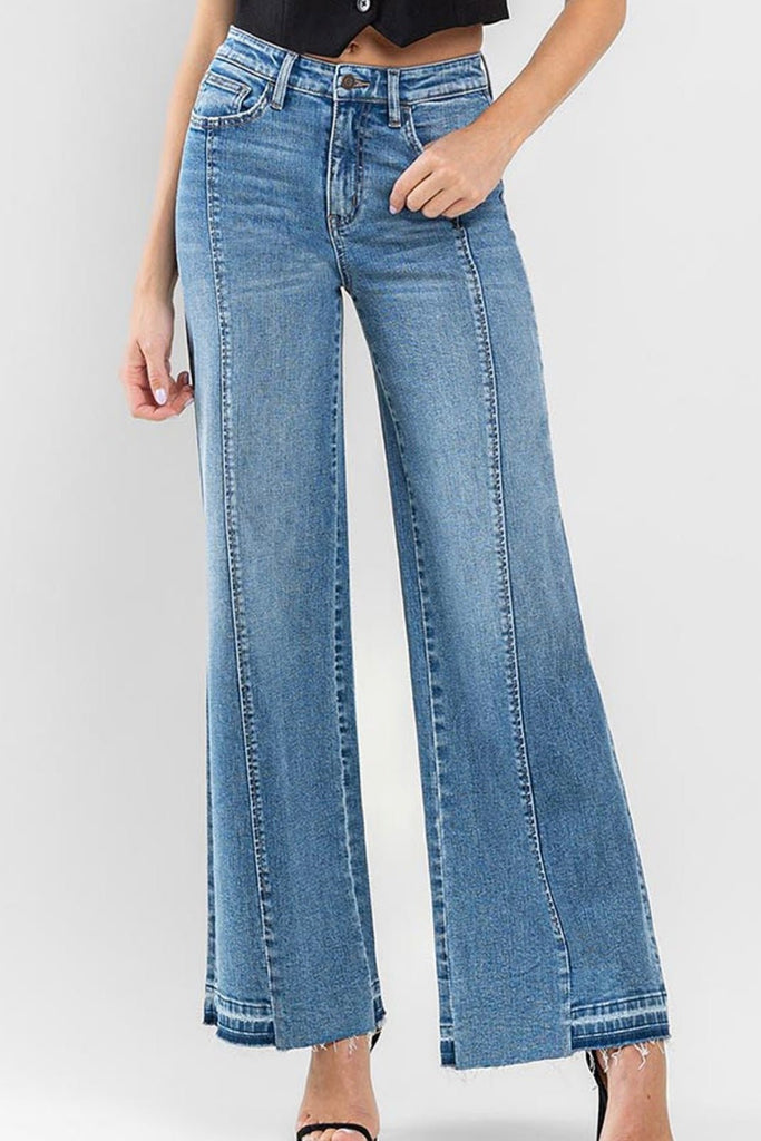 AADI SPLIT SEAM WIDE LEG DENIM JEANS - Violet Muse Boutique