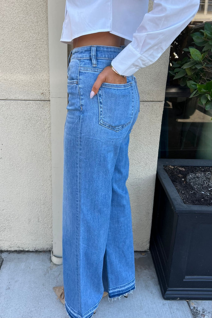 AADI SPLIT SEAM WIDE LEG DENIM JEANS - Violet Muse Boutique