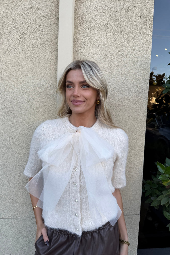 AMERIE CHIFFON BOW CARDIGAN - Violet Muse Boutique