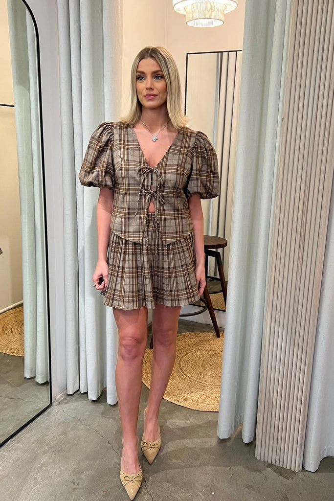 ARIA PLAID FRONT TIE TOP - Violet Muse Boutique