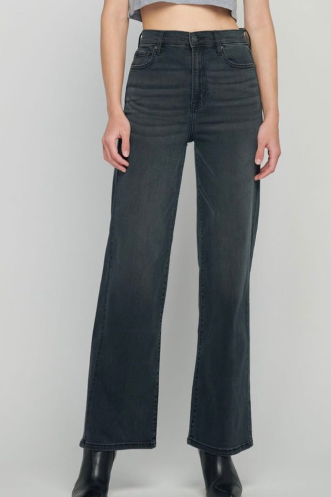 ARLLO BLACK WIDE LEG DENIM JEANS - Violet Muse Boutique
