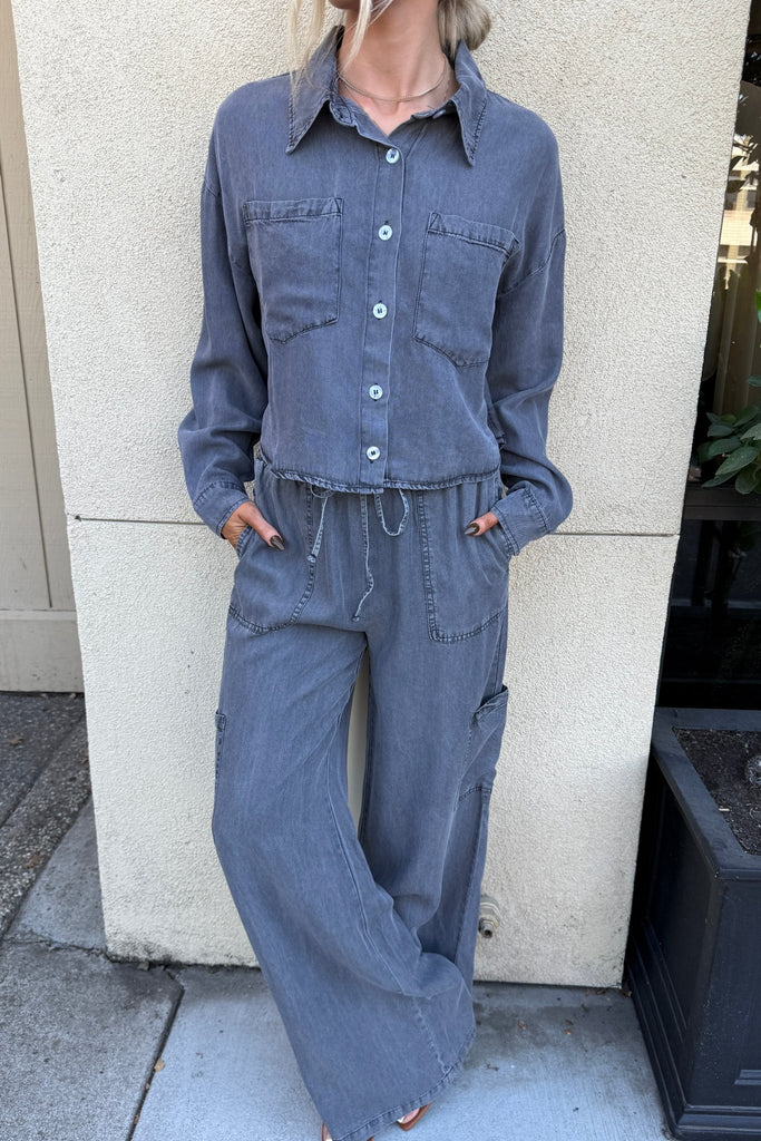 BALHAM BLACK WIDE LEG DENIM PANTS - Violet Muse Boutique