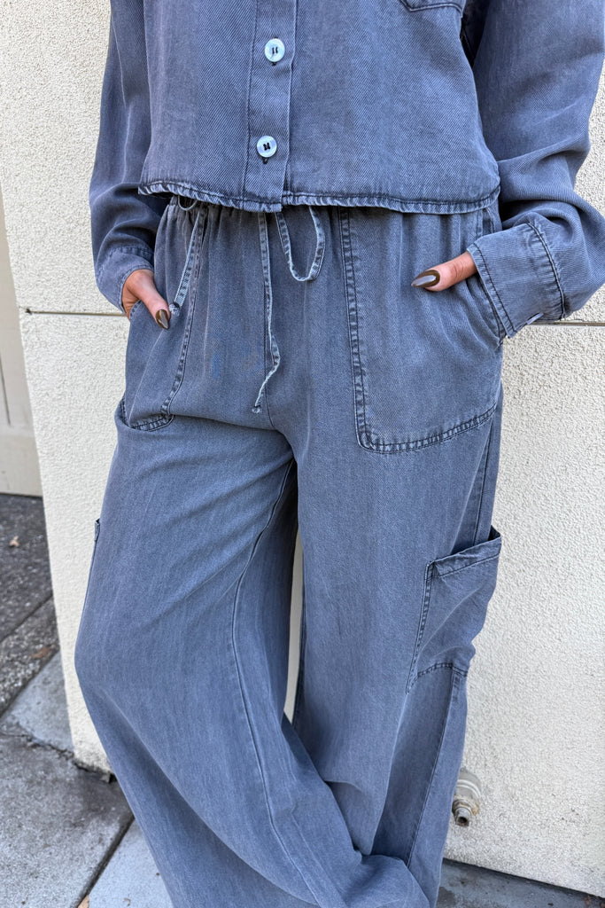 BALHAM BLACK WIDE LEG DENIM PANTS - Violet Muse Boutique
