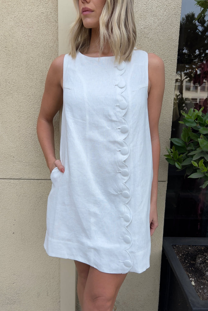 BELLIZA WHITE LINEN DRESS - Violet Muse Boutique