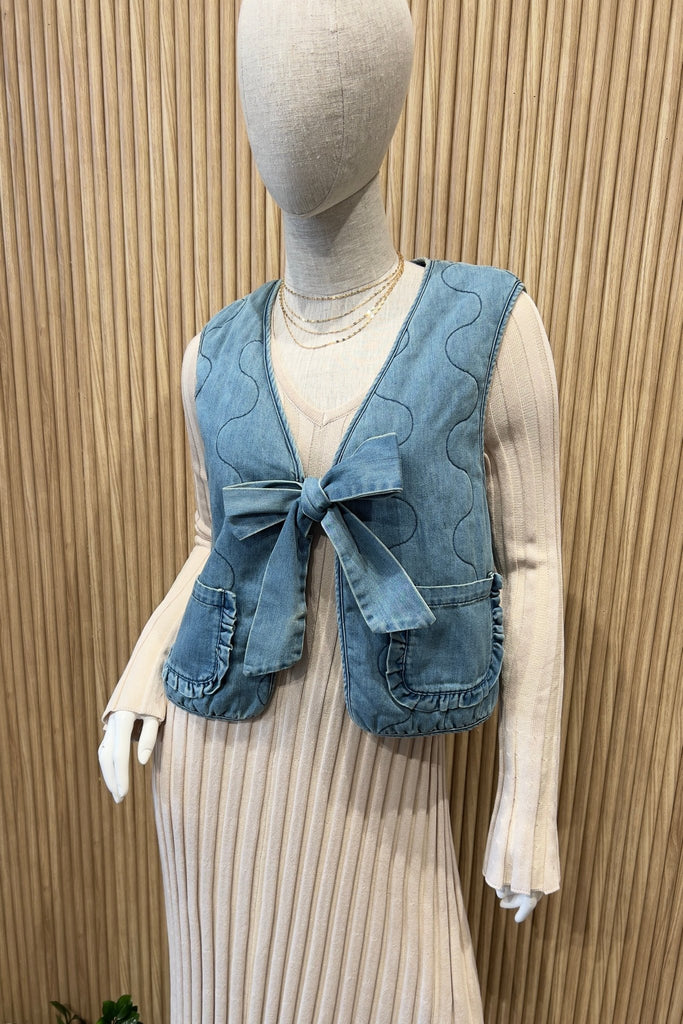 BLAKE DENIM BOW TIE VEST - Violet Muse Boutique