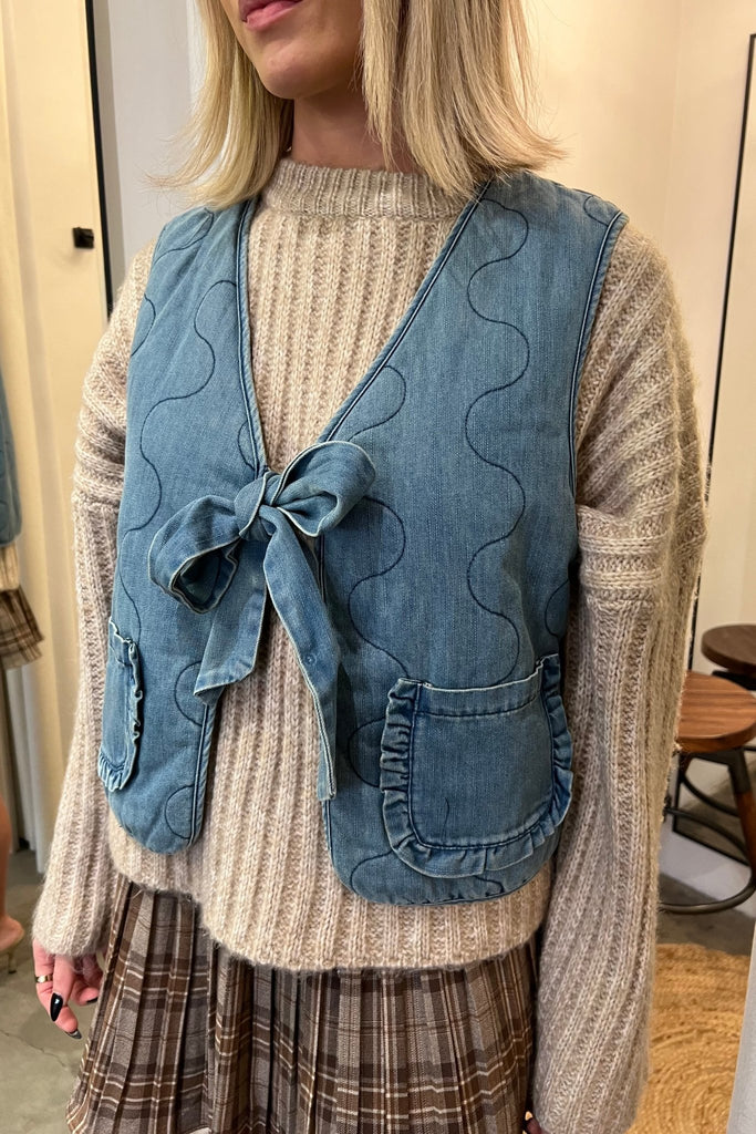 BLAKE DENIM BOW TIE VEST - Violet Muse Boutique