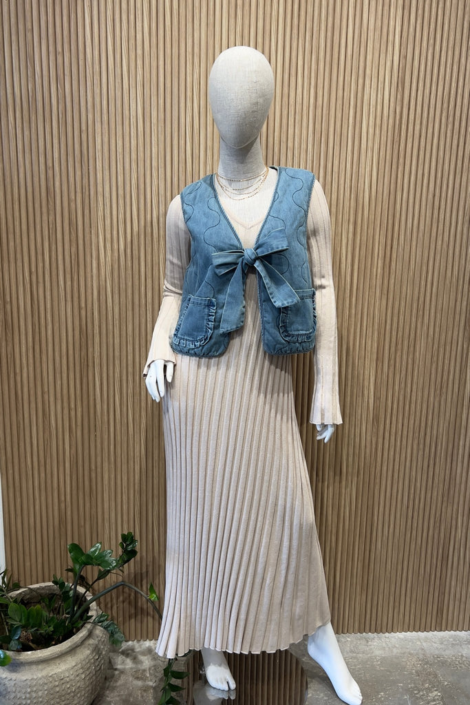 BLAKE DENIM BOW TIE VEST - Violet Muse Boutique