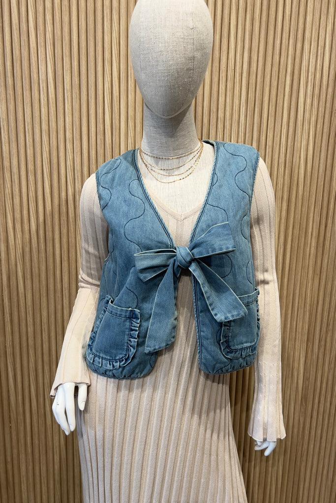 BLAKE DENIM BOW TIE VEST - Violet Muse Boutique