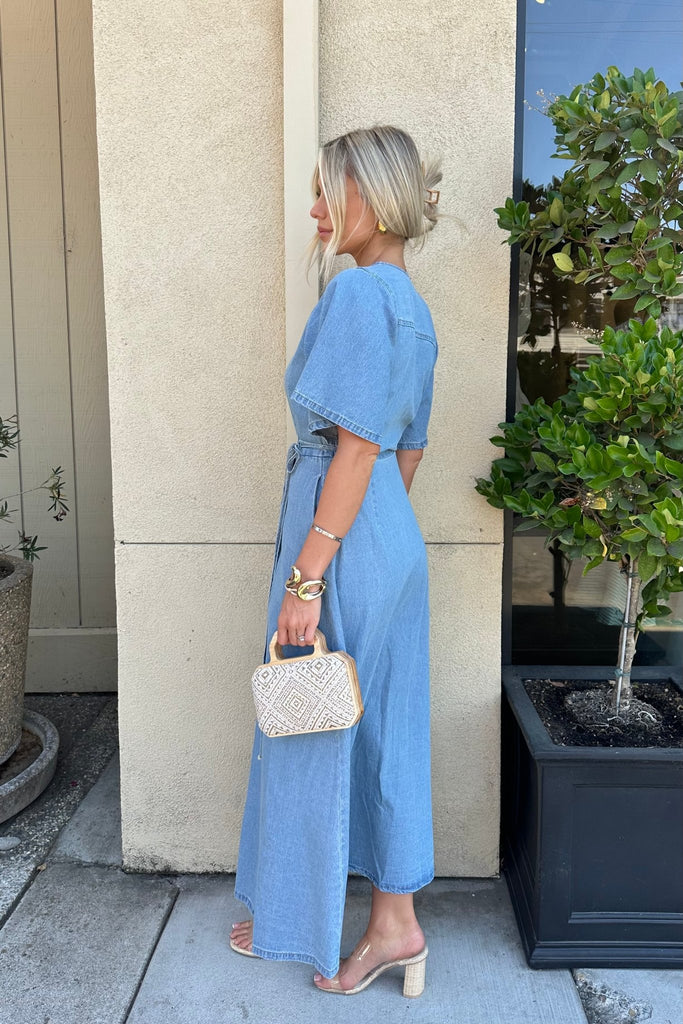BRIDGER WRAP DENIM DRESS - Violet Muse Boutique