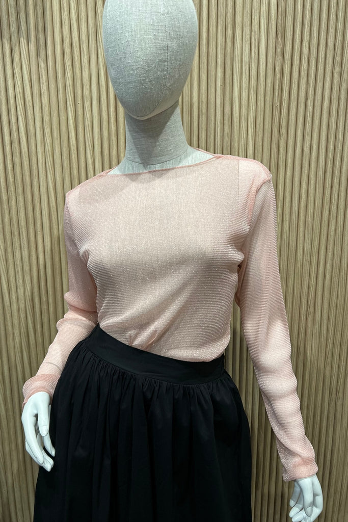 BRINN BLUSH SHIMMER MESH TOP - Violet Muse Boutique