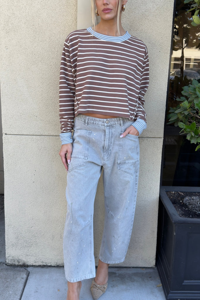 BRYCE STRIPED RIBBED KNIT TOP - Violet Muse Boutique