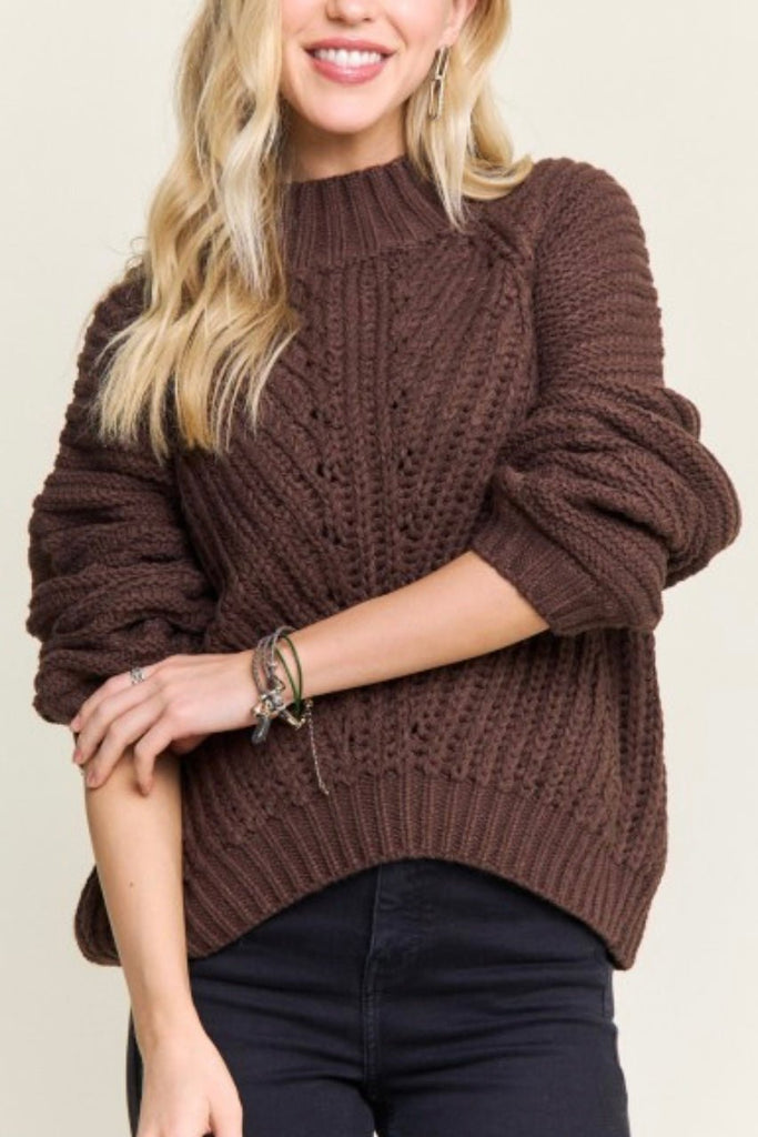 CAFE RIDGE CABLEKNIT SWEATER - Violet Muse Boutique