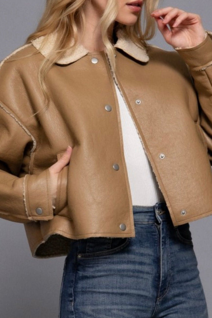 CAMBER TOFFEE FUR LEATHER JACKET - Violet Muse Boutique
