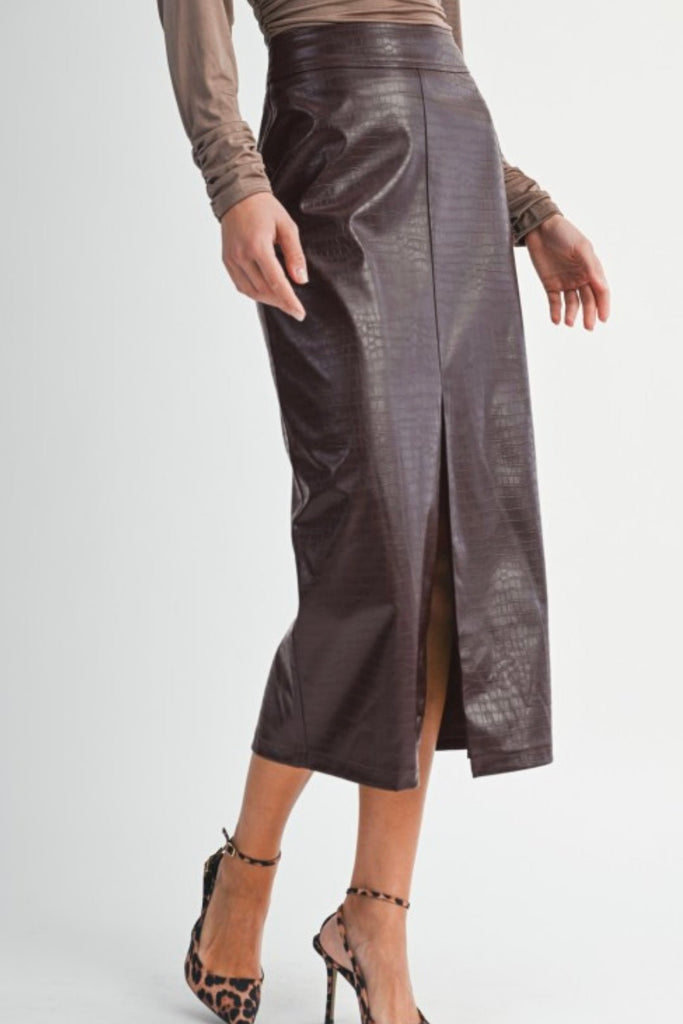 CELINE FAUX LEATHER SKIRT - Violet Muse Boutique