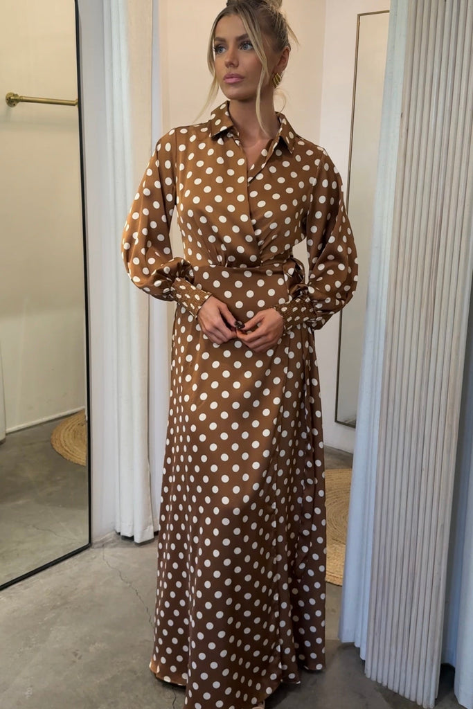 CELLO POLKA DOT WRAP DRESS - Violet Muse Boutique