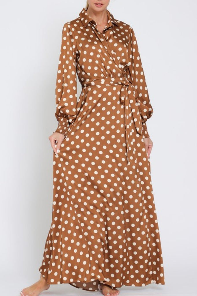 CELLO POLKA DOT WRAP DRESS - Violet Muse Boutique