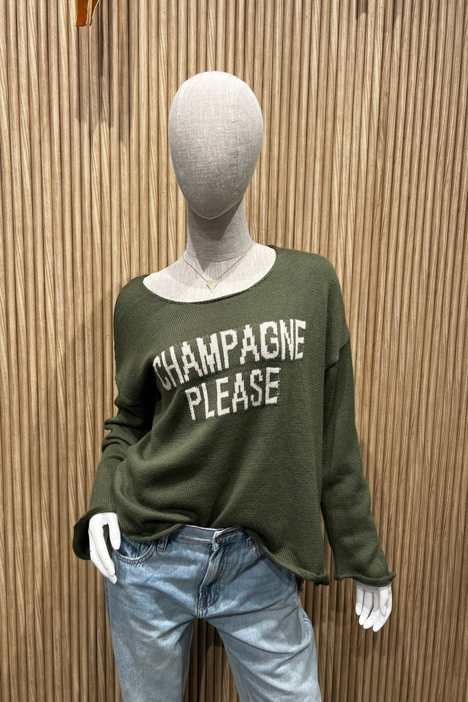 CHAMPAGNE PLEASE OLIVE SWEATER - Violet Muse Boutique