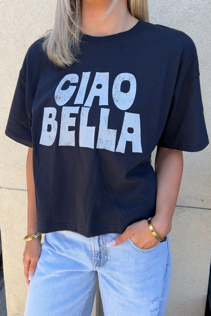 CIAO BELLA BLACK GRAPHIC TSHIRT - Violet Muse Boutique