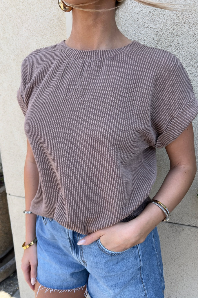 DALEY MOCHA RIBBED KNIT TOP - Violet Muse Boutique