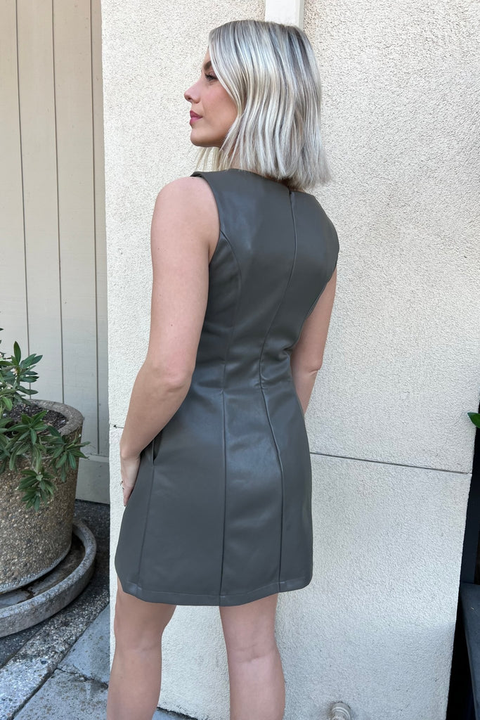 DAYLA OLIVE PLEATHER DRESS - Violet Muse Boutique
