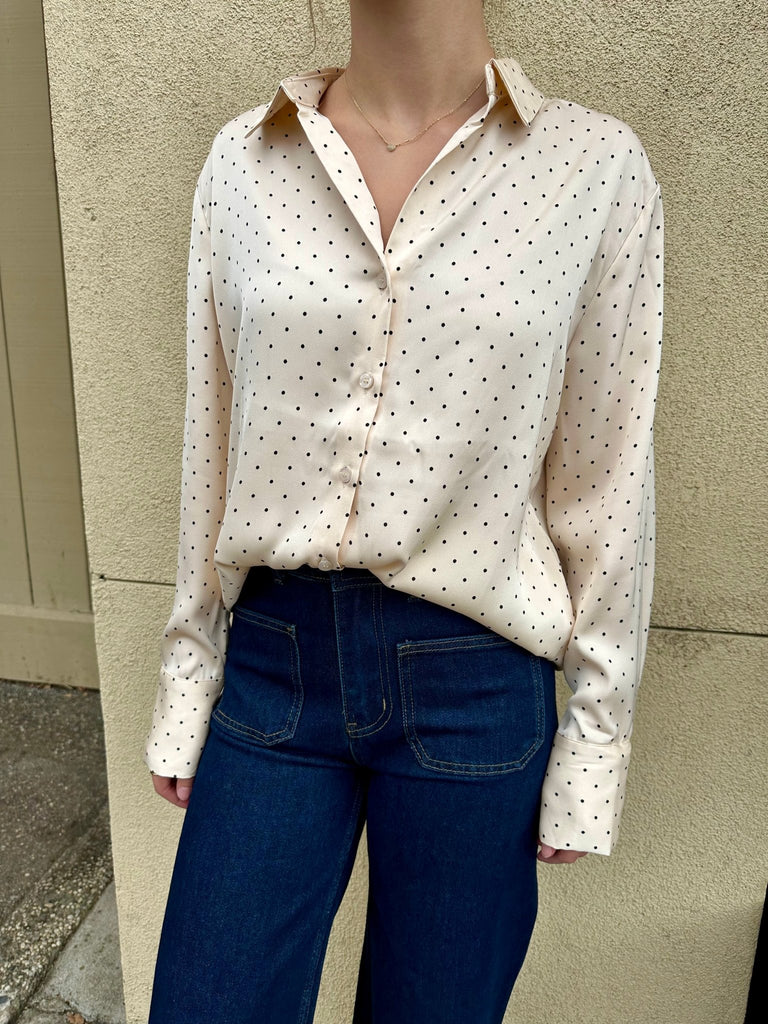 DOTTIE BUTTON UP BLOUSE - Violet Muse Boutique
