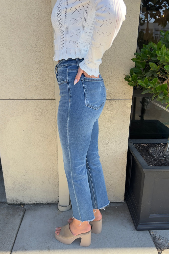 DUNE MID RISE STRAIGHT DENIM JEANS - Violet Muse Boutique