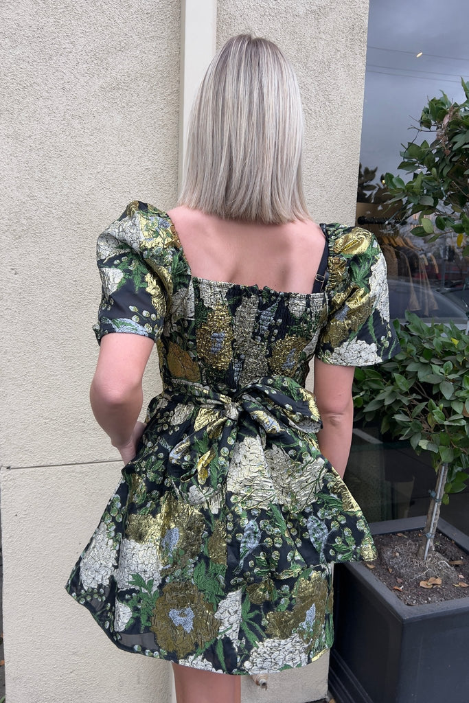 ELOWEN FLORAL BROCADE DRESS - Violet Muse Boutique