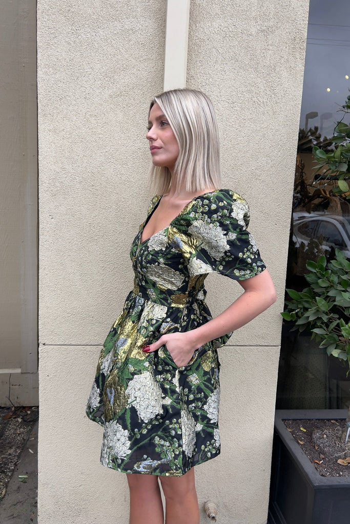 ELOWEN FLORAL BROCADE DRESS - Violet Muse Boutique