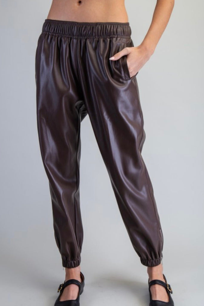 EMBERY VEGAN LEATHER JOGGER PANTS - Violet Muse Boutique