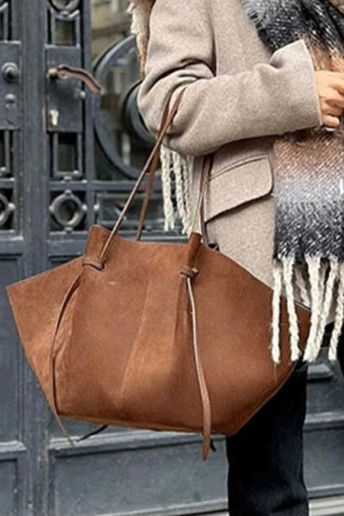FAYE COFFEE SUEDE LARGE TOTE - Violet Muse Boutique