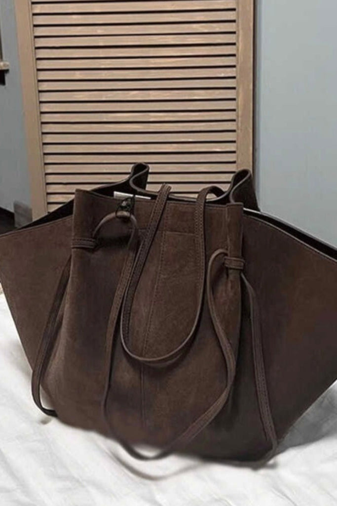 FAYE DARK BROWN SUEDE LARGE TOTE - Violet Muse Boutique