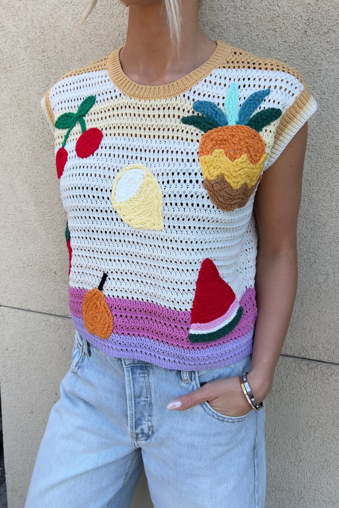 FRUIT MEDLEY EMBROIDERY CROCHET TOP - Violet Muse Boutique
