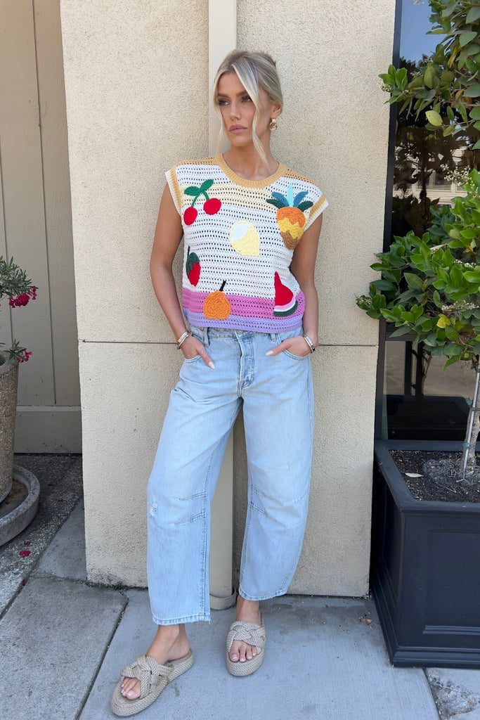 FRUIT MEDLEY EMBROIDERY CROCHET TOP - Violet Muse Boutique