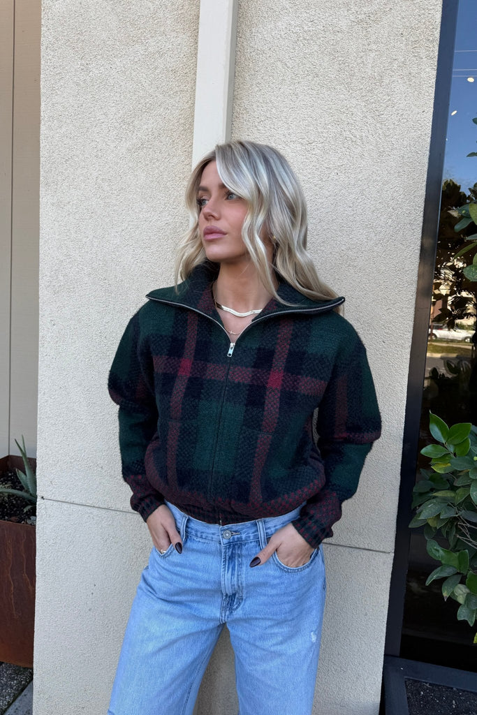 HIGHLAND PLAID ZIP UP JACKET - Violet Muse Boutique