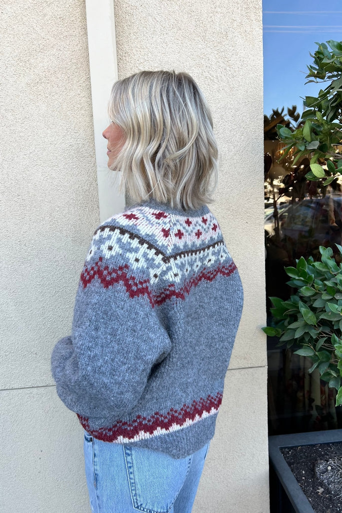 HOLLYS GREY FAIR ISLE CARDIGAN - Violet Muse Boutique
