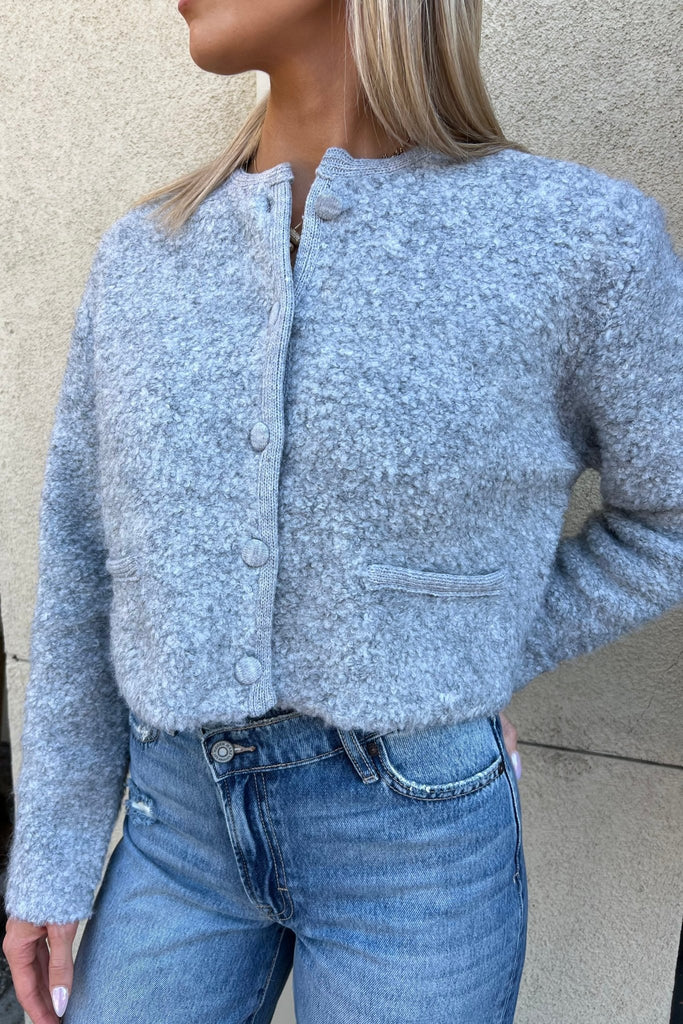 JARDIN GREY TEXTURED KNIT JACKET - Violet Muse Boutique