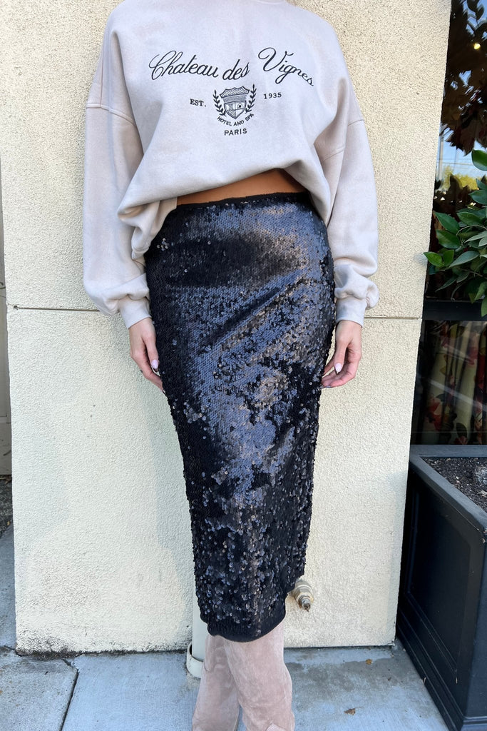 JOYLEE BLACK SEQUIN SKIRT - Violet Muse Boutique