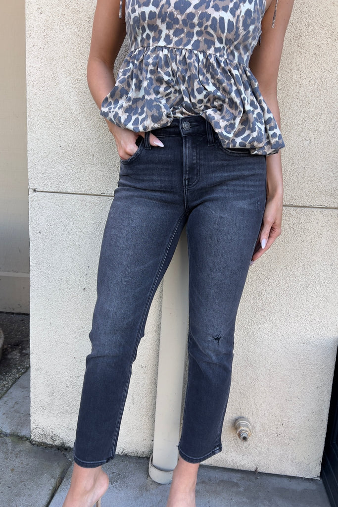 KEIR MID RISE BLACK DENIM JEANS - Violet Muse Boutique