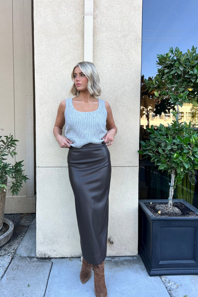 KEIRA VEGAN LEATHER MIDI SKIRT - Violet Muse Boutique