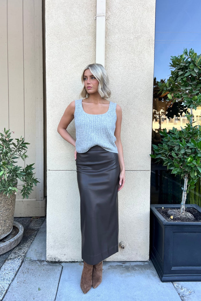 KEIRA VEGAN LEATHER MIDI SKIRT - Violet Muse Boutique