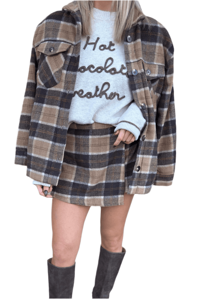 KELLEN BROWN PLAID JACKET - Violet Muse Boutique