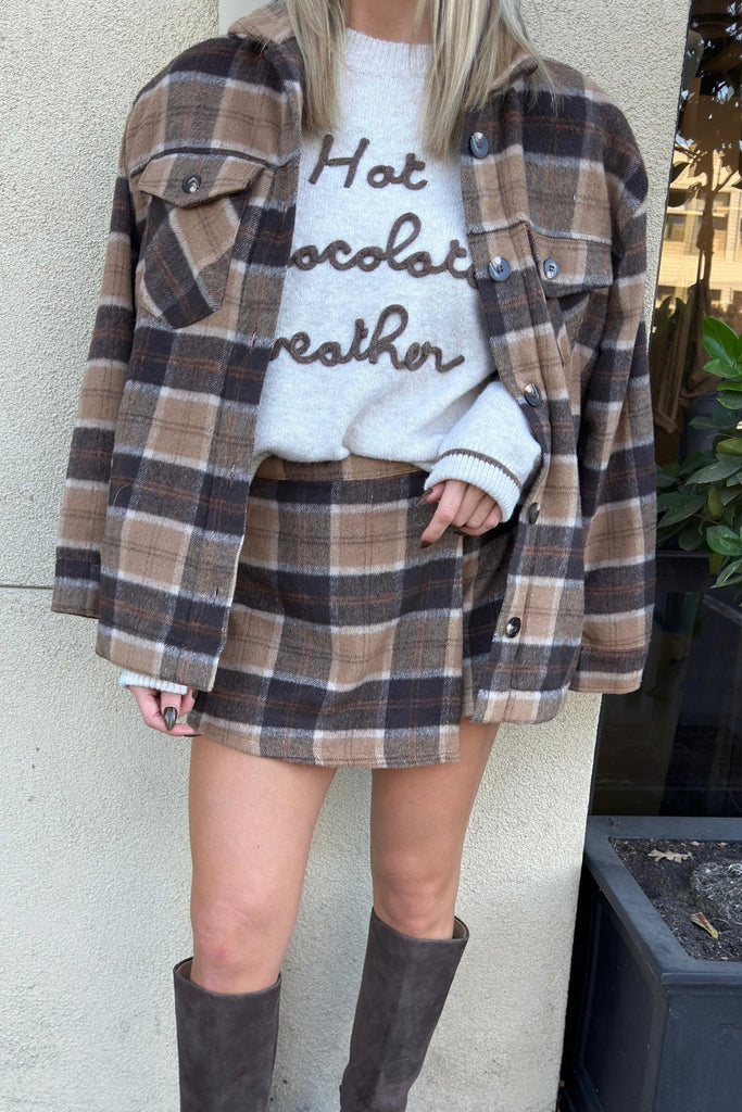 KELLEN BROWN PLAID SKORT - Violet Muse Boutique