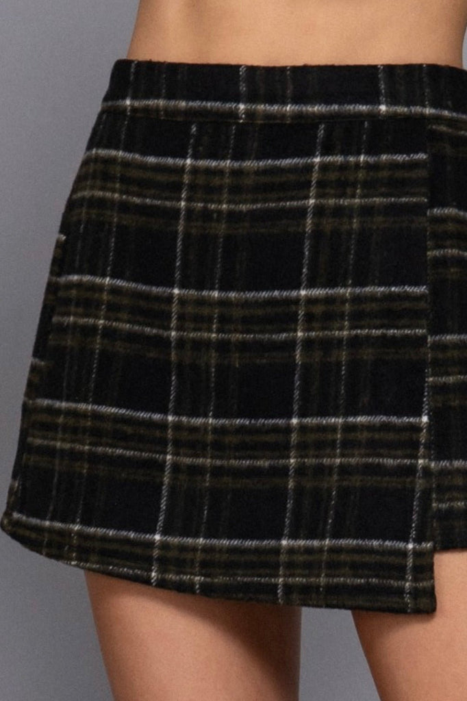 KELLEN OLIVE PLAID SKORT - Violet Muse Boutique