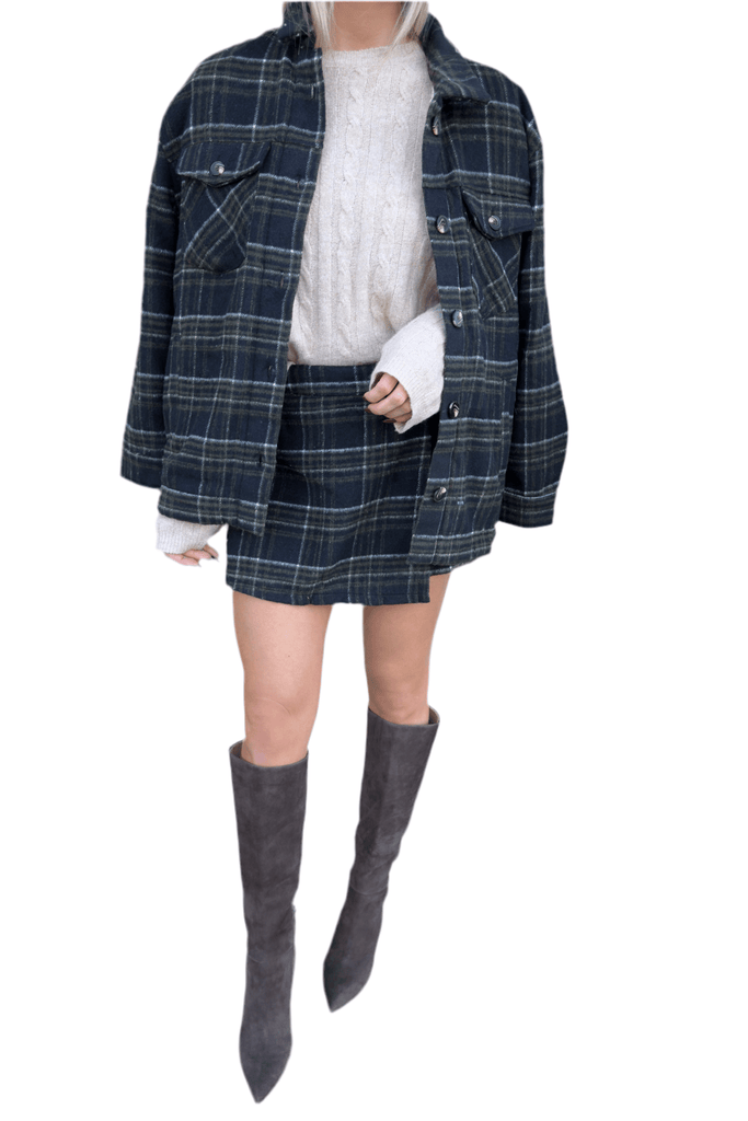 KELLEN OLIVE PLAID SKORT - Violet Muse Boutique