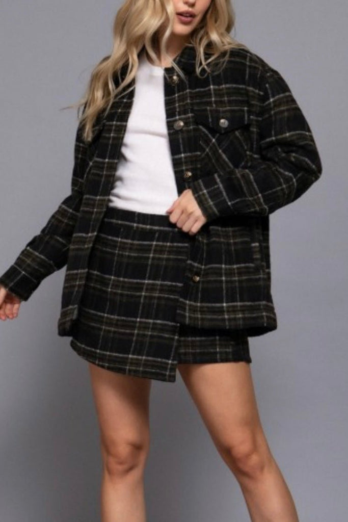 KELLEN OLIVE PLAID SKORT - Violet Muse Boutique