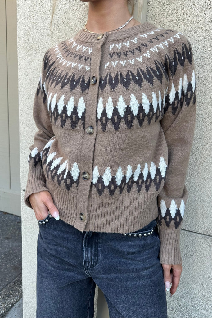 KENNA COFFEE FAIR ISLE CARDIGAN - Violet Muse Boutique