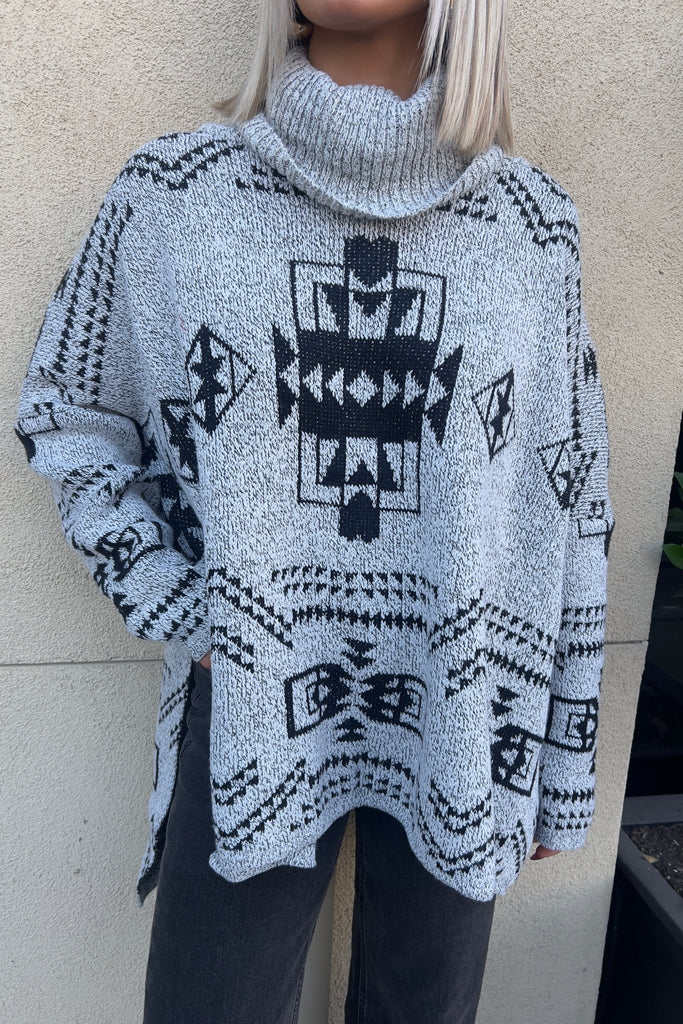 KENNA GREY TURTLENECK SWEATER TUNIC - Violet Muse Boutique