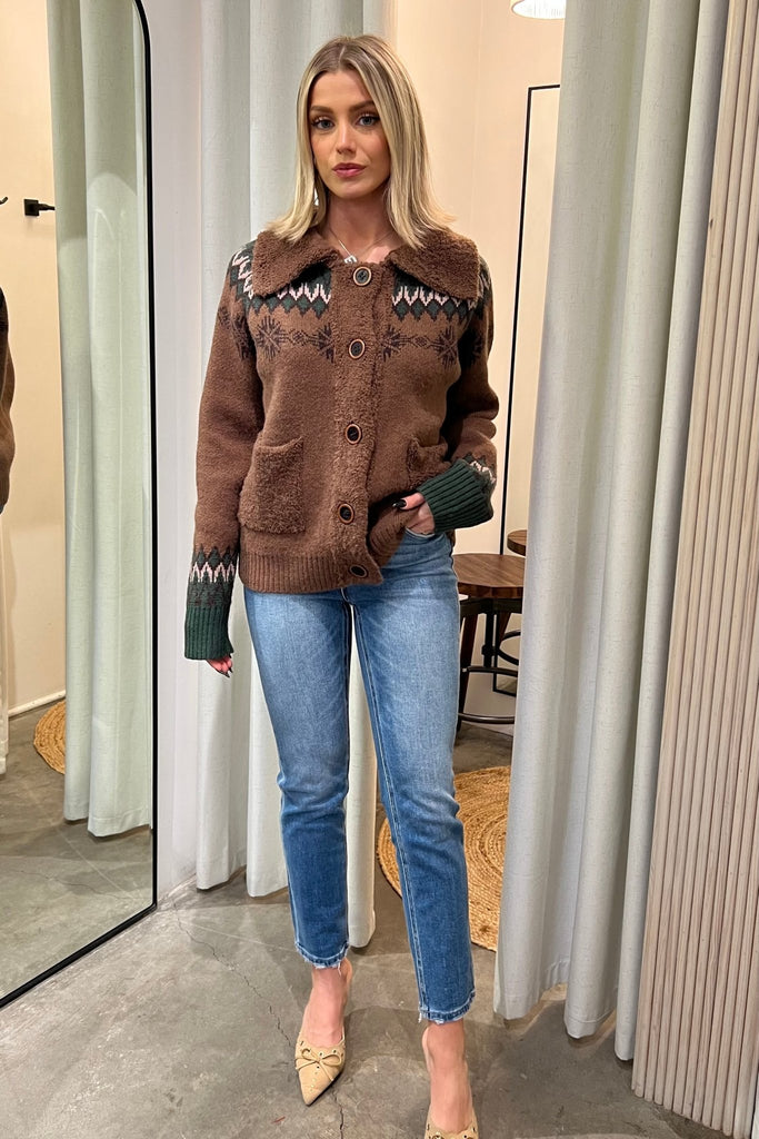 KENWOOD SHEARLING COLLAR KNIT JACKET - Violet Muse Boutique